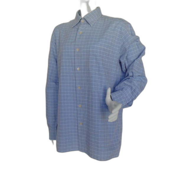 ERMENEGILDO ZEGNA Shirt, XL, Blue, Tattersall plaid, Button down Collar, LS - Picture 3 of 14